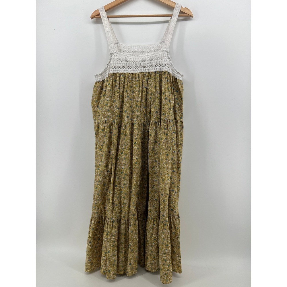 Universal Thread Floral Crochet Lace Tiered Maxi Dress Mustard Yellow Cotton L